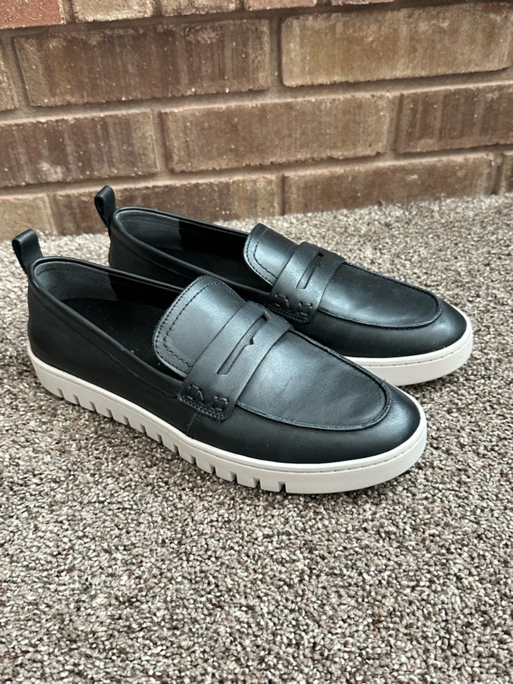 Vionic Uptown Black Leather Penny Loafer Platform Sneakers Size 9 Wide